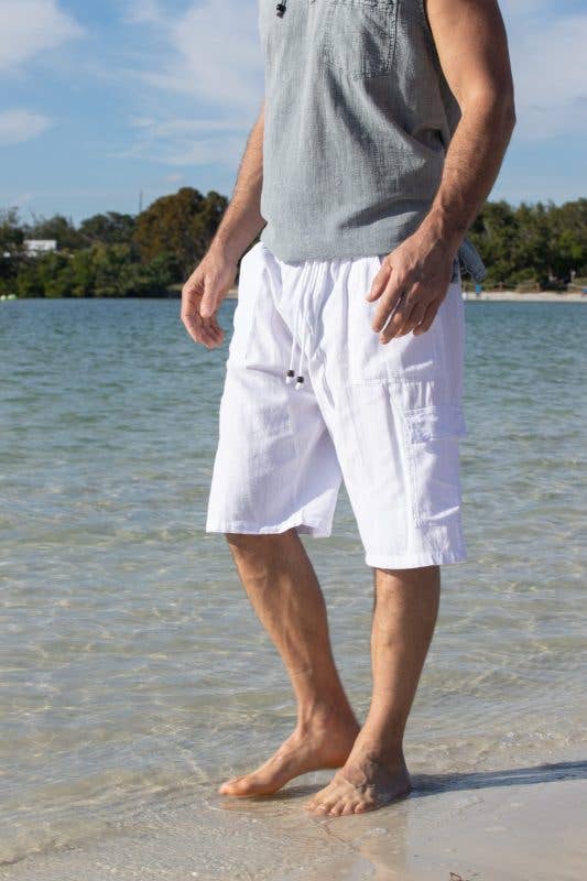 Cotton Natural Mens Elastic Waist Band Drawstring Peruvian Pima Cotton Shorts Cotton Natural Mens Elastic Waist Band Drawstring Peruvian Pima Cotton Shorts
